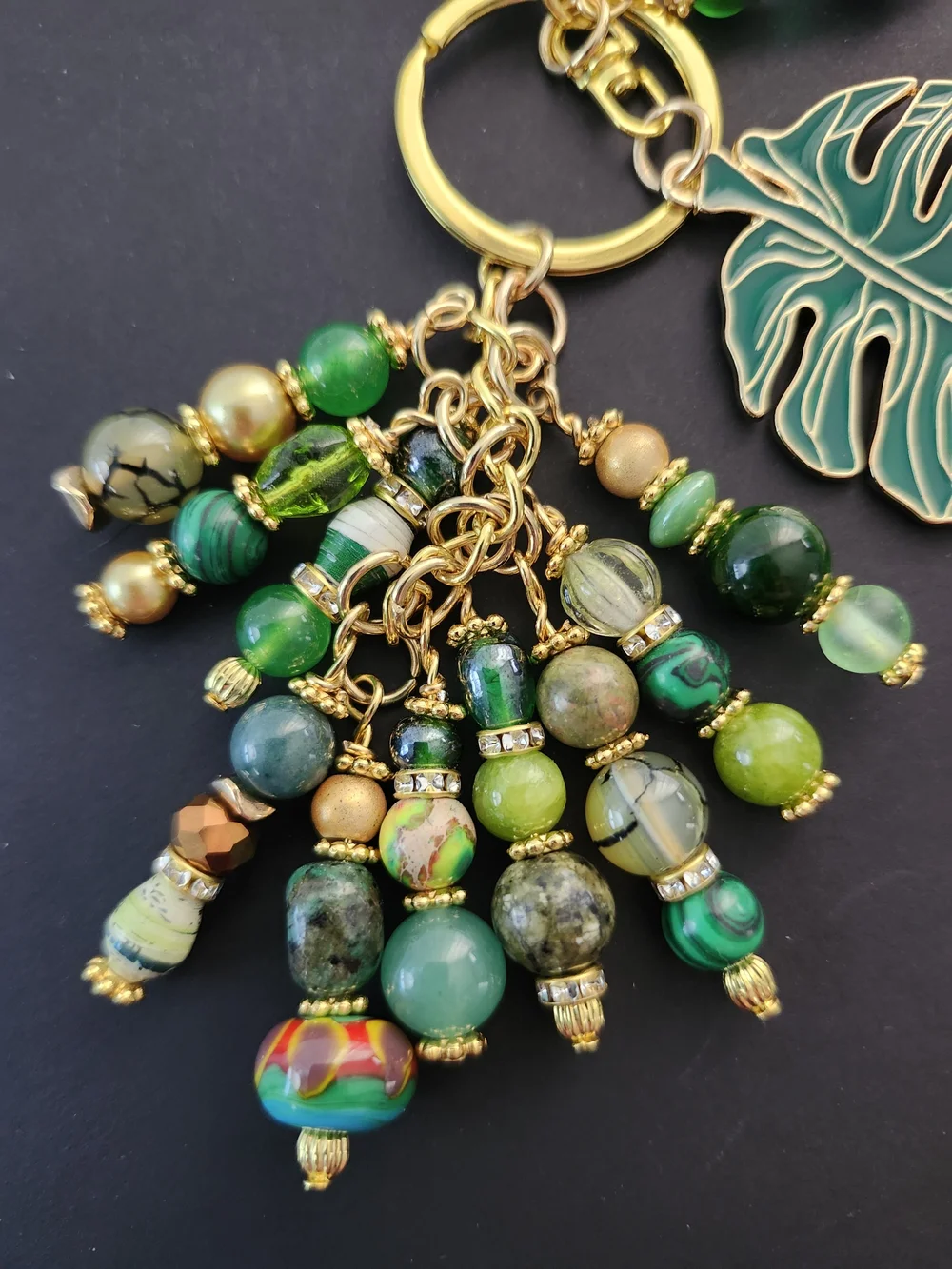 Leaf Purse Charm or Keychain Aventurine Jasper Agate Handcrafted